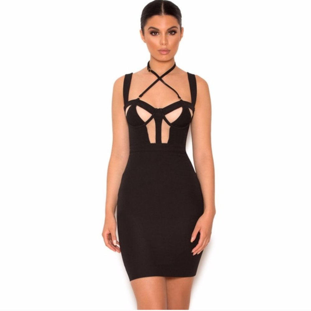 House of CB CAMINA BLACK SHEER MESH BUSTIER DRESS